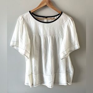 Levi’s White Cotton Airy Blouse w/Black Trim-Button-Back-XL- western coastal